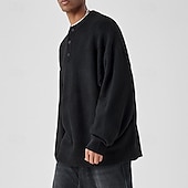 cheap Men&#039;s Pullover Sweater-Men&#039;s Pullover Sweater Jumper Knit Sweater Pullover Polo Sweater Ribbed Knit Regular Knitted Plain Henley Fashion Basic Vacation Daily Wear Clothing Apparel Fall &amp; Winter Black Light Grey M L XL