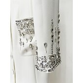 baratos Comprimento do chão-Blazer Preto e Branco A-Line Vestido de Festa Vintage Vestido de Terno Formal Casamento Comprimento do Chão Manga Longa Gola Camisa com Glitter de Strass 2025