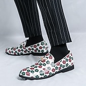 billiga Tillfällig-loafers med vitt blommönster för män med tofs och guldaccent – snygga vardags- och semiformella skor för moderiktiga outfits