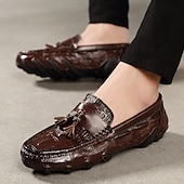 billige Semi-formell-burgunder loafers med krokodillemønster for menn med duskdetalj og sklisikker såle - luksuriøse slip-on sko for fritids- og formell bruk