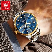 cheap Quartz Watches-New Olevs Brand Men&#039;S Luminous Commercial Business Steel Belt Watch Calendar Week Display Fashion Trend Waterproof Simple Leisure Quartz Watch Diamond-Shaped Mirror Sports Watch