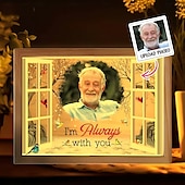رخيصةأون ديكور وأضواء ليلية-إطار صور مضيء مخصص مكتوب عليه &quot;أنا معك دائمًا&quot; - هدايا تذكارية من مصابيح الأكريليك الليلية المخصصة لفقدان أحد الأحباء
