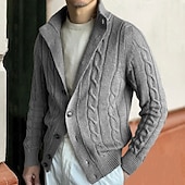 preiswerte Herren Strickjacke-Herren Strickjacke Kurzer Pullover Gedrehtes Stricken Standard Knopf Feste Farbe Ständer Modisch Klassisch Urlaub Freizeitskleidung Bekleidung Herbst Winter Schwarz Kaki M L XL