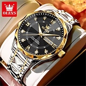 cheap Quartz Watches-New Olevs Brand Men&#039;S Luminous Commercial Business Steel Belt Watch Calendar Week Display Fashion Trend Waterproof Simple Leisure Quartz Watch Diamond-Shaped Mirror Sports Watch