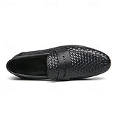 voordelige Semi-formeel-Bruine imitatieleren penny loafers voor heren met geweven bovenkant en rubberen zool - comfortabel en stijlvol voor zakelijke casual of smart casual outfits