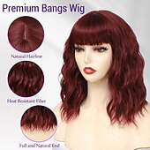 economico Parrucche trendy sintetiche-parrucche corte ondulate con frangia per donne parrucche caschetto riccio parrucche lunghe fino alle spalle per donne bianche parrucche con frangia in fibra sintetica resistente al calore parrucche di