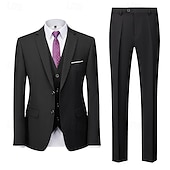 abordables Trajes semi-formales-De los hombres Boda Ropa de fiesta de noche Trajes Negro Burdeos Negocios Formal Color sólido Estándar Juego de 3 piezas Recto 2 botones