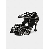 abordables Chaussures de danses latines-chaussures de danse latine à strass violet pour femmes avec lanières croisées, semelle en daim souple et design à bout ouvert - talons hauts étincelants pour la salsa, le tango et la salle de bal