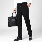 baratos Magro-Homens Social Calças de Veludo Calças chinês Bolsos Com Cordão Cintura elástica Côr Sólida Conforto Formal Festa Trabalho Moda Estilo Clássico Preto Azul Marinha Micro-Elástica