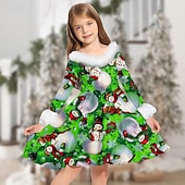 ieftine Rochii de Crăciun pentru copii-Copii Fete Rochie de Crăciun Rochie Rochie cu fulg de nea Mos Craciun Fiecare Om de Zăpadă Manșon Lung Casual Γούνινος Γιακάς Crewneck Elegant Adorabil Poliester Sub Genunchi Rochie casual Rochie