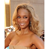 cheap Celebrity Wigs-Tyra Banks Inspired Wig Body Wave Asymmetrical Wig Long Light golden Synthetic Hair Women&#039;s Fashionable Design Soft Natural Blonde