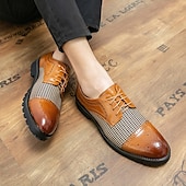 abordables Semi-formel-chaussures oxford pied-de-poule pour hommes - lacets en similicuir marron avec détails brogue et semelle robuste pour une tenue décontractée et formelle