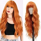 baratos Perucas Sintéticas sem Touca-peruca com franja perucas longas para mulheres cabelo ondulado cacheado peruca sintética resistente ao calor para meninas festa de halloween usar