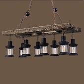 abordables Suspension-95cm LED longue bande rétro lustre en bois avec abat-jour en verre corde suspension 8 têtes blanc chaud lumières luminaire décoratif rétro rustique antique plafonnier AC110V AC220V