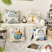 baratos Capa de almofada de férias-Capa de almofada decorativa feliz hanukkah 4 peças, capa de almofada quadrada macia, fronha para quarto, sala de estar, sofá, cadeira