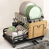 cheap Storage Racks-Tableware drying rack 2-layer utensil drain rack with detachable utensil rack and swivel joint durable high carbon steel material larger capacity easy to install black