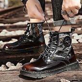 abordables Botas de combate-Botas de combate de piel sintética patentada para hombre: diseño con cordones de estilo militar con detalles de camuflaje, suela resistente para uso al aire libre y casual