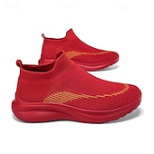 economico Sneakers da uomo-sneakers slip-on rosse leggere da uomo | tomaia in flyknit traspirante con suola comoda per attività casual e sportive