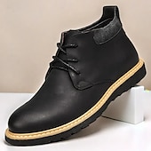 baratos Botas de cano curto-botins masculinos de couro marrom com design de cadarço e sola durável – calçados casuais elegantes para uso diário e ao ar livre