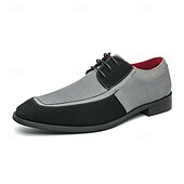 abordables Semi-formel-chaussures oxford à lacets de style vintage pour hommes – design en toile bicolore et similicuir pour une tenue formelle et décontractée
