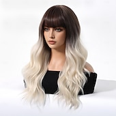 cheap Synthetic Trendy Wigs-24 Inch Synthetic Wig Women&#039;s Wig Blonde Long Wavy Hair with bangs Fashion Daily Christmas Party Wigs