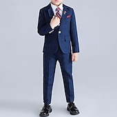 billiga Pojkes formella kostym-4 delar Ringbärarkostym Pojkar Barn Kostym Formell kostym Kavaj &amp; väst &amp; byxor &amp; brosch &amp; slips Formell Fest Alla hjärtans dag Mode Häftig Rutig Ficka Blå Purpur Polyester