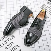 abordables Semi-formel-chaussures oxford pied-de-poule pour hommes - lacets en similicuir marron avec détails brogue et semelle robuste pour une tenue décontractée et formelle