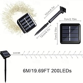 お買い得  ソーラーストリングライト-ソーラーパワー爆竹ストリングライト 6m 200LED - 屋外ガーデン芝生装飾、エネルギー効率の高い銅線とソーラーバッテリー、庭、窓、フェンス、木の照明に最適