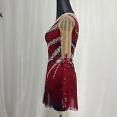 cheap Figure Skating Dresses-Figure skating costumes for adults and children customized red spandex mesh grading performance costumes competition training rhinestone women&#039;s skirts performance costumes