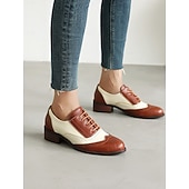 olcso 1950-es évek-női háromszínű brogue oxford cipő szárnyvéggel és alacsony sarkú - vintage formális lábbeli irodába és különleges alkalmakra