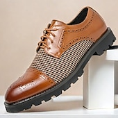 abordables Semi-formel-chaussures oxford pied-de-poule pour hommes - lacets en similicuir marron avec détails brogue et semelle robuste pour une tenue décontractée et formelle