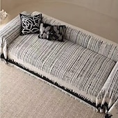 cheap Sofa Blanket-Thickened Sofa Blanket Autumn And Winter Gradient Striped Jacquard Half Velvet Sofa Towel With Tassels Multi-functional Blanket