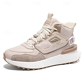 economico Sneakers da uomo-sneakers alte invernali da uomo con fodera in pelliccia sintetica – caldi stivali da neve con lacci per attività all&#039;aperto, suola impermeabile e antiscivolo, elegante design beige