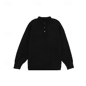 cheap Men&#039;s Pullover Sweater-Men&#039;s Pullover Sweater Jumper Knit Sweater Pullover Polo Sweater Ribbed Knit Regular Knitted Plain Henley Fashion Basic Vacation Daily Wear Clothing Apparel Fall &amp; Winter Black Light Grey M L XL