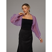 abordables enveloppes d&#039;invité de mariage-boléro en maille protection solaire manches longues bouffantes transparent cache-épaules boléro en tulle organza de mariée mode invité de mariage écharpe femme tout-assorti printemps&amp;amp;robe d&#039;été