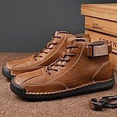economico Stivaletti alla caviglia-stivaletti casual da uomo in similpelle marrone - design con lacci, cinturino regolabile e suola antiscivolo per il comfort quotidiano