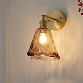 cheap Indoor Wall Lights-Modern Brass Wall Light Minimalist Sconces with Tea Color Glass Shade Wall Lamps with 90° Up and Down Adjustment 110-240V