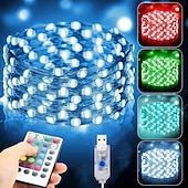 お買い得  USB電源-LEDストリングライト USB電源 5m-50LED/10m-100LED/12m-120LED マルチカラーフェアリーライト 色が変わる 4モード 防水銅線ライト リモートタイマー付き 屋内ガーデンパーティー用