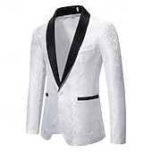 ieftine Sacouri clasice pentru bărbați-Bărbați Blazer Afaceri Petrecere cu cocktail Petrecere Nuntă Modă Casual Primăvara &amp; toamnă Poliester Imprimeu Paisley Buzunar Nasturi Comfortabil Cu Un Nasture Blazer Argintiu Gri Închis Negru Alb