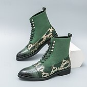 abordables Bottes habillées-bottines de luxe vertes pour hommes | similicuir à motif serpent avec bout en relief crocodile et design à lacets