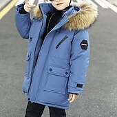 billiga Boy&amp;#39;s Downs &amp;amp; Pufferjacka-Barn Pojkar Hoodiejacka Pufferjacka Ytterkläder Ensfärgat Långärmad Ficka Täcka Utomhus Dagligen Grundläggande Svart Blå Grön Höst Vinter 4 år +