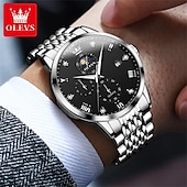 levne Quartz hodinky-OLEVS Muži Křemenný Módní Hodinky na běžné nošení Wristwatch Zobrazení fáze měsíce Svítící Kalendář VODĚODOLNÝ Ocel Hodinky