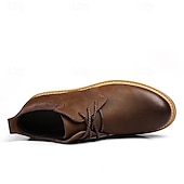 baratos Botas de cano curto-botins masculinos de couro marrom com design de cadarço e sola durável – calçados casuais elegantes para uso diário e ao ar livre