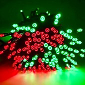 billige Soldrevet-2 stk 10m 100led solcellelys – røde og grønne vanntette utendørs lysstrenger til jul gårdsplass hage balkong gjerde juletre festlig atmosfære dekorativ lysstreng