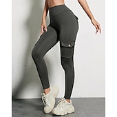 abordables Leggings et collants de yoga-Femmes Pantalon de yoga Leggings de yoga Poches multiples Taille haute Pilates Entraînement en salle Entraînement Collants Couleur Unie Noir gris foncé Vert Automne Des sports Tenues de Sport
