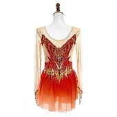 preiswerte Eiskunstlaufkleider-Eiskunstlaufkleid Damen Mädchen Eislaufen Kleid Rot Asymmetrischer Saum Netzstoff Hohe Elastizität Training Wettbewerb Eiskunstlaufkleidung Klassisch Kristall / Strass Langarm Eislaufen Eiskundstlauf