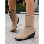 levne Slouch Boots-dámské hnědé semišové kotníkové boty – pohodlný klínový podpatek s prohnutým designem, ideální na podzimní a zimní běžné nošení