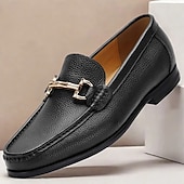 cheap Premium Leather Loafers-Men&#039;s Premium Cowhide Leather Loafers – Classic Slip-On Dress Shoes with Metal Bit Decor for Formal and Casual Wear