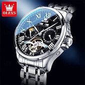 cheap Mechanical Watches-New Olevs Brand Men&#039;S Business Stainless Steel Band Watch Moon Phase Double Calendar 24-Hour Indication Automatic Mechanical Watch Simple Leisure Sports Men&#039;S Wristwatch