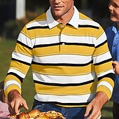 economico Polo da rugby da uomo-Per uomo Blocco di colori A righe Polo da Rugby Manica Lunga Magliette polo Bavero Classico Moda Stampa 3D Moderno Casuale Sportivo Righe Autunno Inverno Giallo Rosso Viola